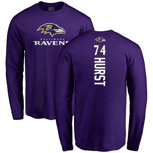 Men Baltimore Ravens Purple James Hurst Backer NFL Football #74 Long Sleeve T Shirt